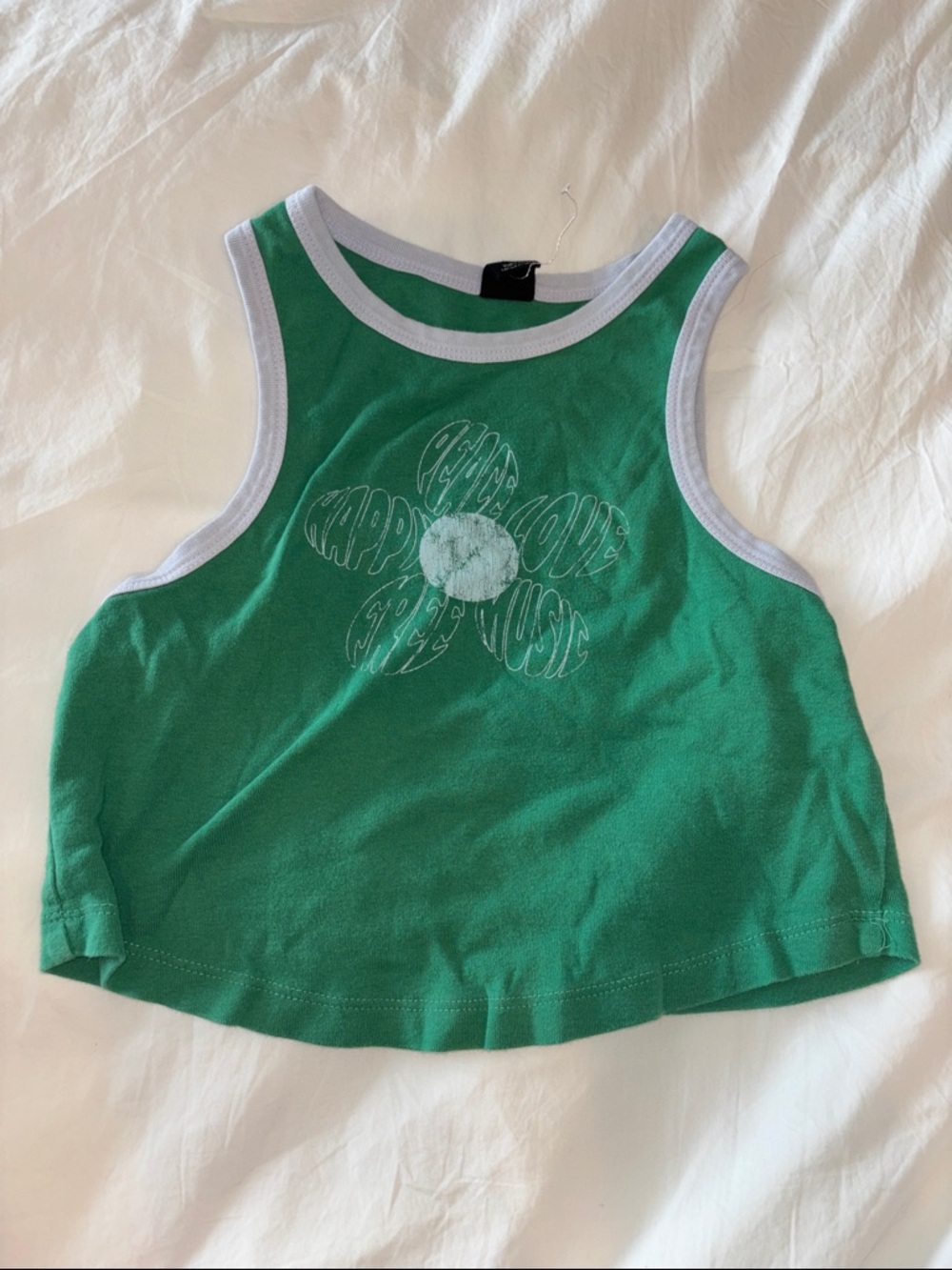Green Sleeveless Girls Cropped Tank Top with White Trim